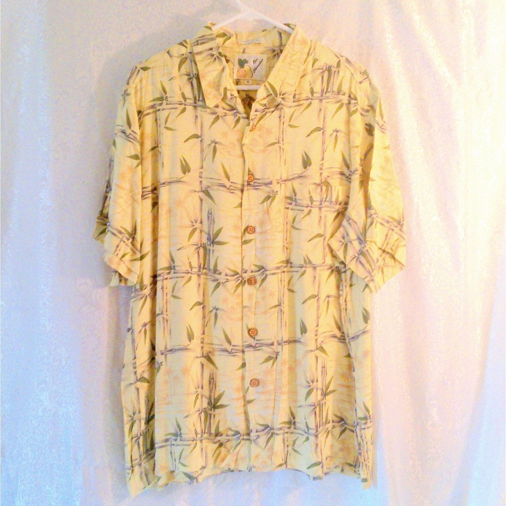 Ron Chereskin Men's Yellow Bamboo Print Hawaiian Shirt *